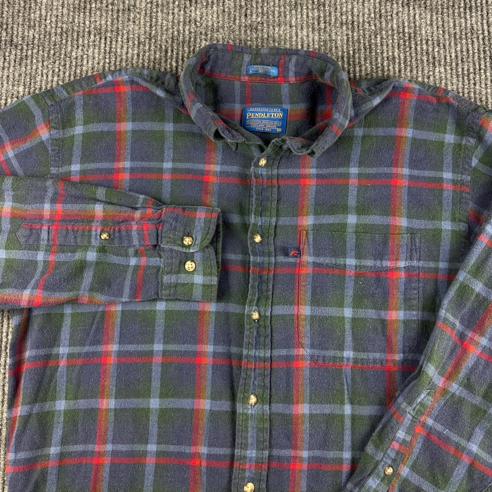 Pendleton Mens Blue Green Red Plaid Cotton Flannel Button Down Shirt Size M - Picture 2 of 9